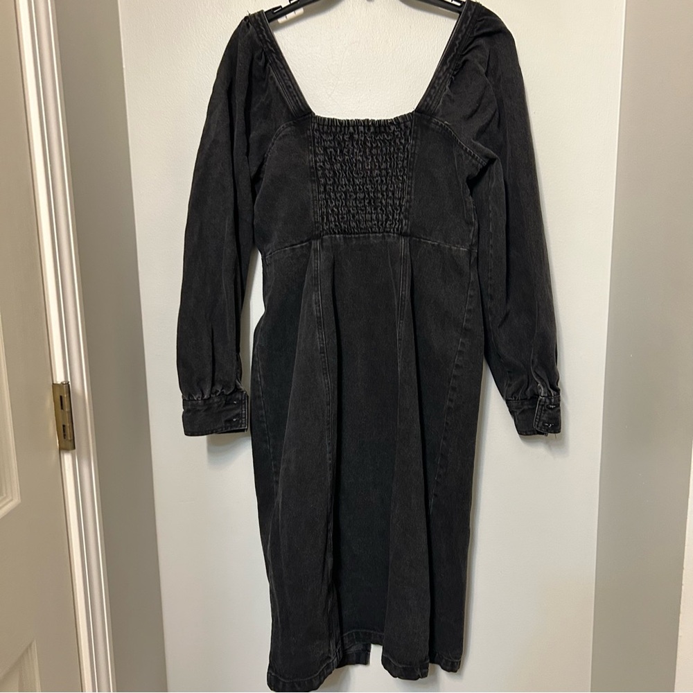 Future Collective Womens Washed Black Denim Zip Front Long Sleeve Midi Dress 8 - Picture 10 of 11